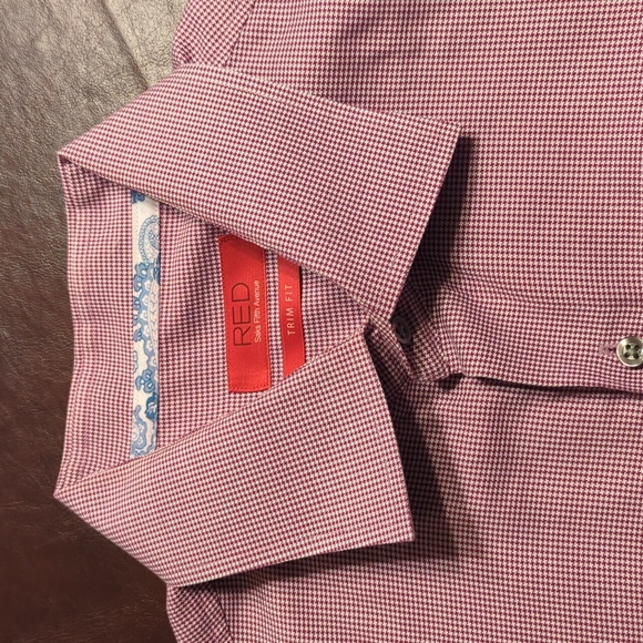 SAKS FIFTH AVENUE sz 18 Shirt Button Up Trim Fit  Red Long Sleeve - Picture 8 of 8